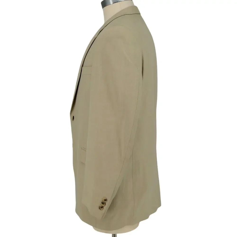 Alan Flusser Sport Coat Mens 44R Beige Silk Jacket Lined Single Vent 2 Button